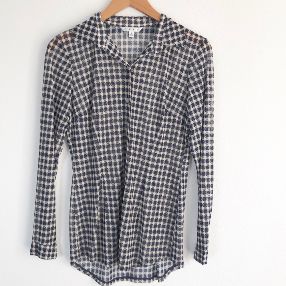 CAbi  button down checkered sheer blouse